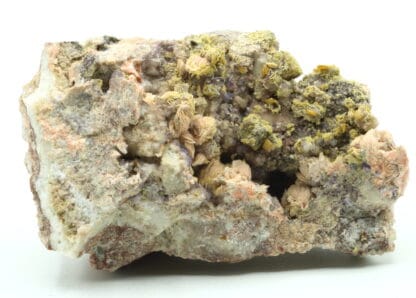 Mimétite, wulfénite, barytine, fluorite, Lantignié, Rhône.