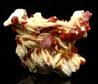 Vanadinite sur baryte, Mibladen, province de Midelt, Maroc.