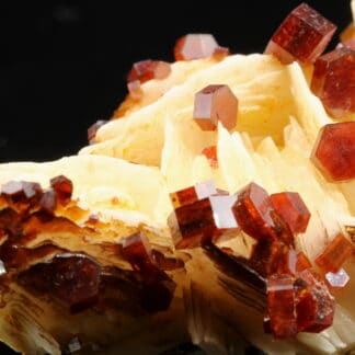 Vanadinite rouge sur baryte crêtée, Mibladen, Maroc.