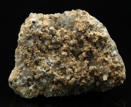 Rhodochrosite et chalcopyrite sur quartz du Pérou.
