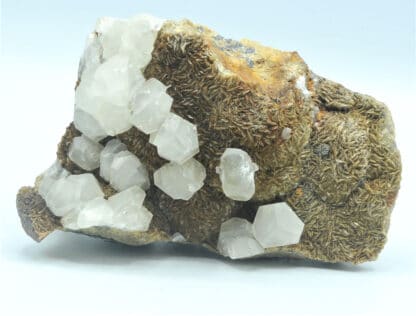 Calcite sur Sidérite, Carrière du Rivet, Peyrebrune, Tarn.