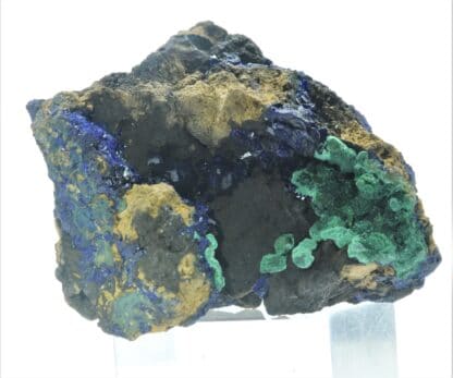 Chessylite (Azurite) et Malachite, Collection du XIXème, Mines de Chessy, Rhône.