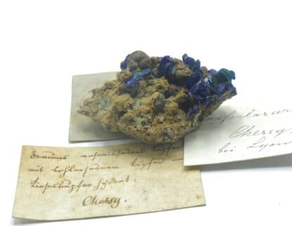 Chessylite (Azurite) et Malachite, Collection du XIXème, Mines de Chessy, Rhône.