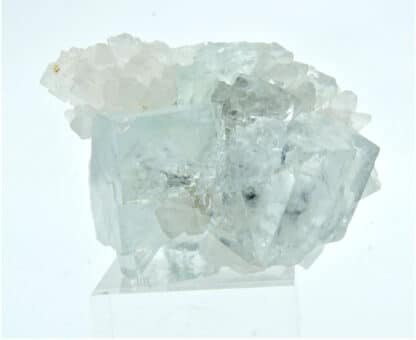 Quartz sur cristaux de fluorine (fluorite) bleutée, Trébas, Tarn.