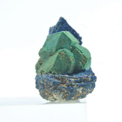 Pseudomorphose de Cuprite en Malachite, sur Azurite (Chessylite), Chessy, Rhône.