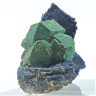 Pseudomorphose de Cuprite en Malachite, sur Azurite (Chessylite), Chessy, Rhône.