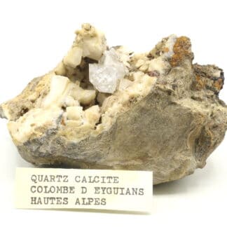 Quartz diamant sur calcite, Colombe d'Eyguians, Hautes-Alpes.