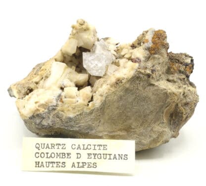 Quartz diamant sur calcite, Colombe d'Eyguians, Hautes-Alpes.