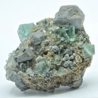 Fluorine maclée et Galène, Mine Heights, Cumberland, Angleterre, Royaume-Uni.