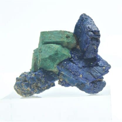 Pseudomorphose de Cuprite en Malachite, sur Azurite (Chessylite), Chessy, Rhône.