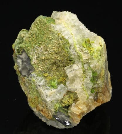 Pyromorphite et fluorite sur galène, L’Argentolle, Saône-et-Loire.