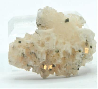 Chalcopyrite sur Baryte (Barytine) rose, Le Barrot, Voltennes, Saône-et-Loire.