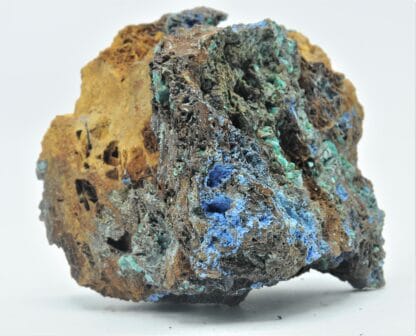 Carbocyanotrichite, Chalcophyllite et Malachite, Salsigne, Aude.