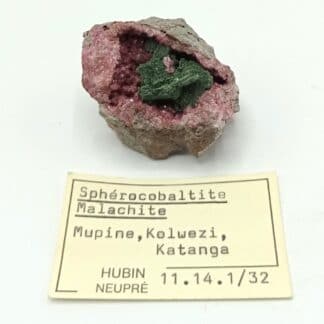 Malachite sur Sphérocobaltite, Musonoi, Kolwezi, Katanga, Congo (RDC).