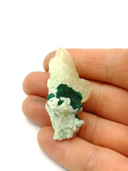 Malachite sur Calcite, Mashamba, Katanga, République Démocratique du Congo.