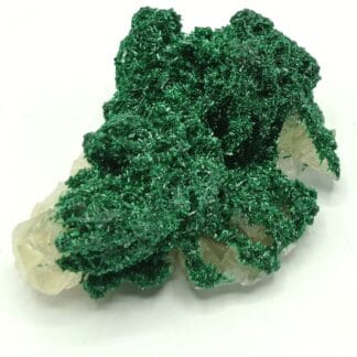 Malachite cristallisée sur Calcite, Katanga, République Démocratique du Congo.