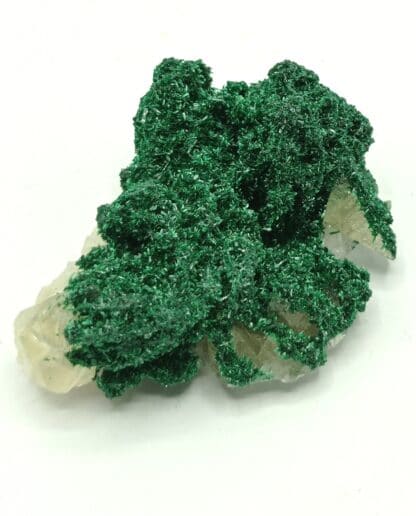 Malachite cristallisée sur Calcite, Katanga, République Démocratique du Congo.