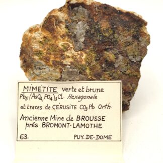 Mimétite, cérusite, mine de Brousse, Puy-de-Dôme.