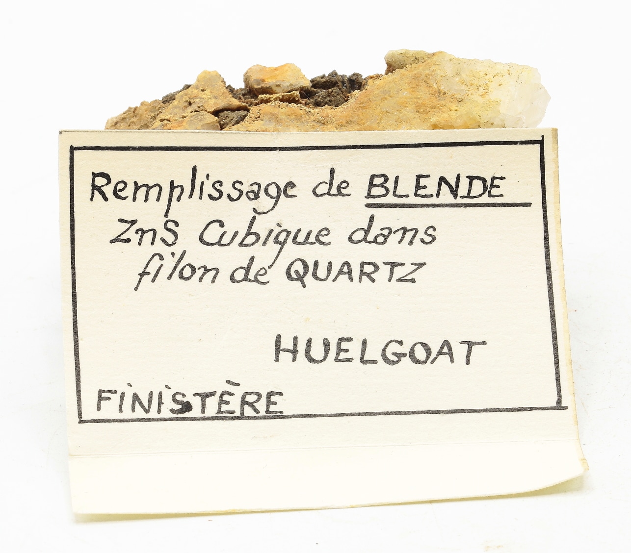 Quartz avec blende / sphalérite, Huelgoat, Finistère.