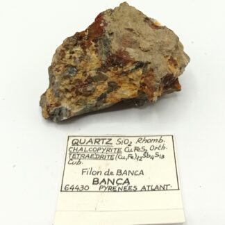 Quartz, Chalcopyrite et Tétraédrite, Filon de Banca, Pyrénées-Atlantiques.