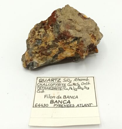 Quartz, Chalcopyrite et Tétraédrite, Filon de Banca, Pyrénées-Atlantiques.