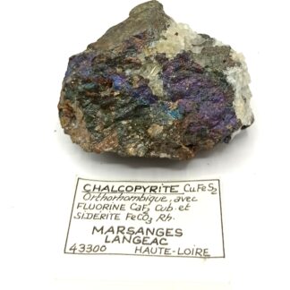Chalcopyrite et Fluorine, Marsanges, Langeac, Haute-Loire, Auvergne.