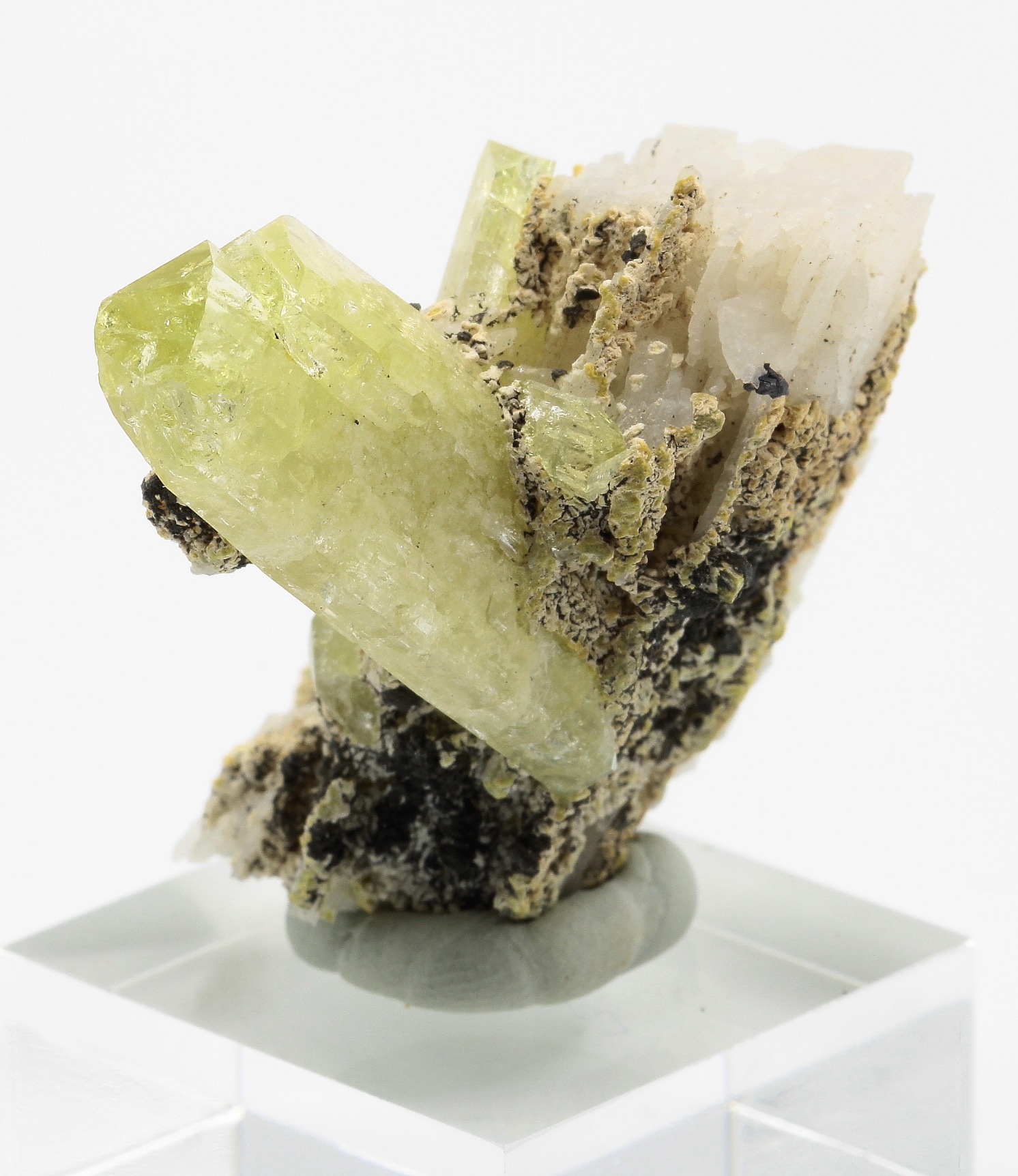 Brazilianite (Brésilite) et Cleavelandite (Albite), Minas Gerais, Brésil.