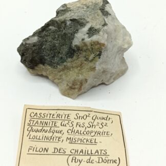 Cassitérite, Stannite, Löllingite, Filon des Chaillats, Puy-de-Dôme, Auvergne.