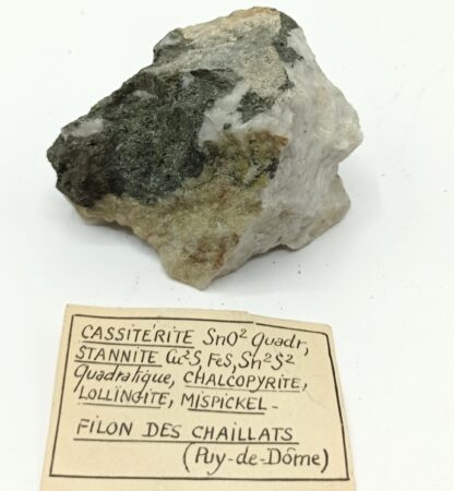 Cassitérite, Stannite, Löllingite, Filon des Chaillats, Puy-de-Dôme, Auvergne.