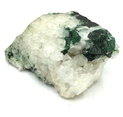 Erinite (Chalcophyllite) sur Quartz, Comté de Limerick, Irlande.