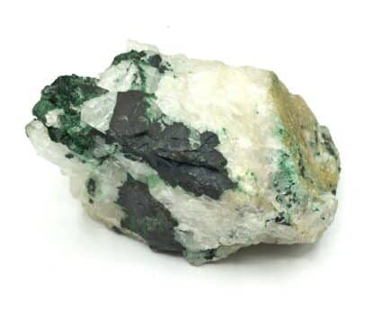 Erinite (Chalcophyllite) sur Quartz, Comté de Limerick, Irlande.