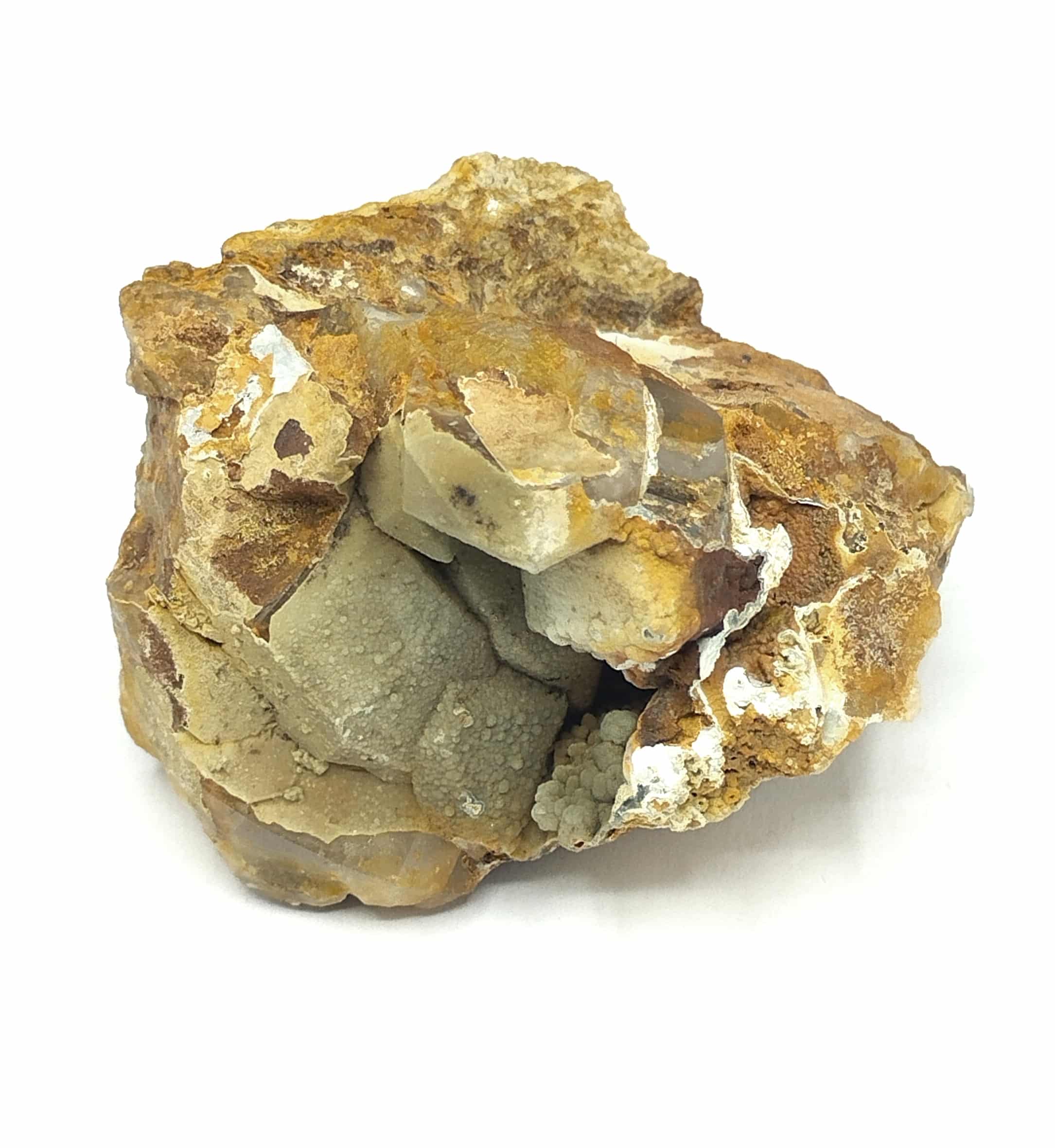 Scorodite sur Quartz, Mine de Puy-les-Vignes, Haute-Vienne, Limousin.