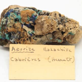 Azurite, malachite, cerusite, smithsonite, Cabrières, Hérault.