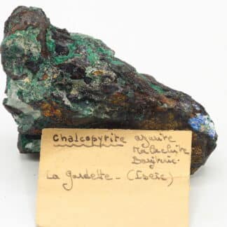 Chalcopyrite, malachite, azurite, baryte, La Gardette, Oisans.