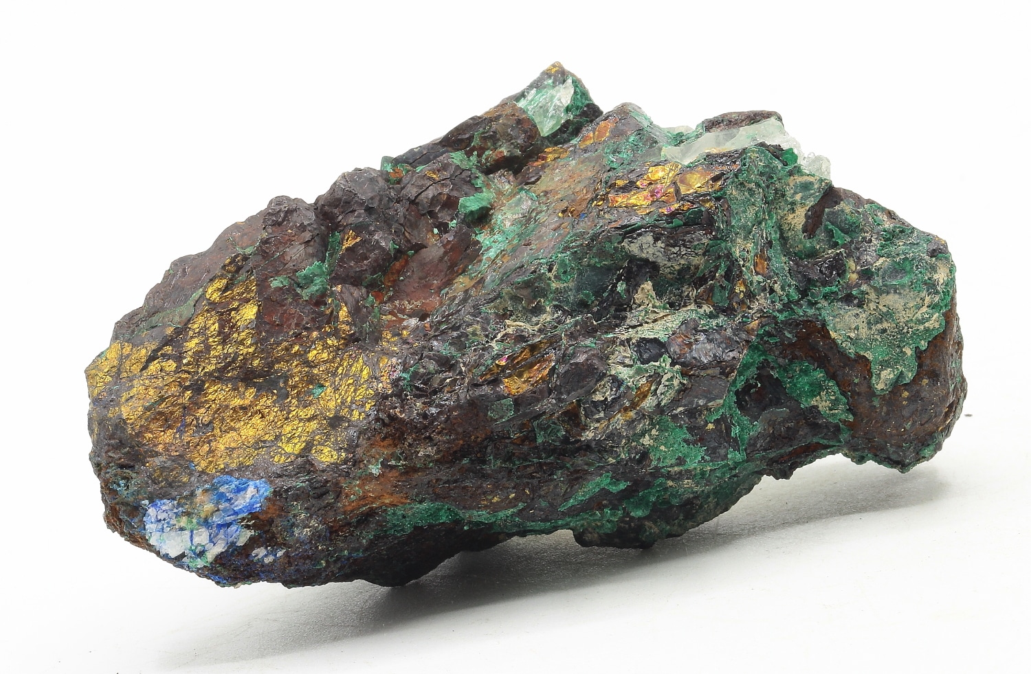 Chalcopyrite, malachite, azurite, baryte, La Gardette, Oisans.