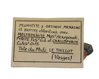 Molybdénite, Pyrite et Chalcopyrite, Tête du Midi, Le Thillot, Vosges.