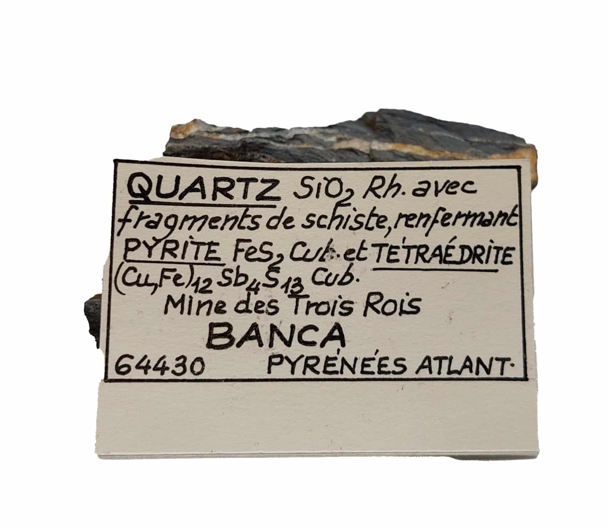 Quartz, Pyrite et Tétraédrite, Mine des Trois Rois, Banca, Pyrénées-Atlantiques.