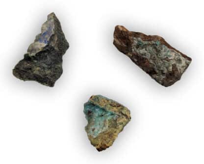 Lot de Blende, Cérusite, Smithsonite, Malachite et Azurite, La Sanguinède, Montdardier, Gard.