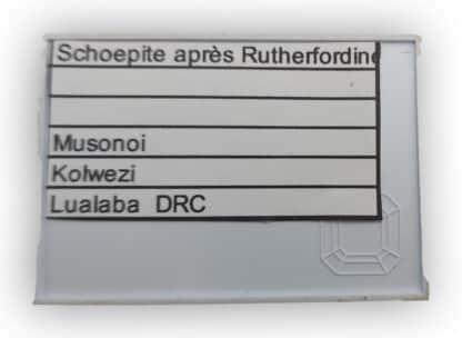Shoepite et Rutherfordine, Musonoi, Kolwezi, Katanga, Congo (RDC).