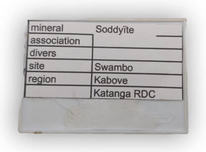 Soddyite, Swambo, Kabove, Katanga, Congo (RDC).