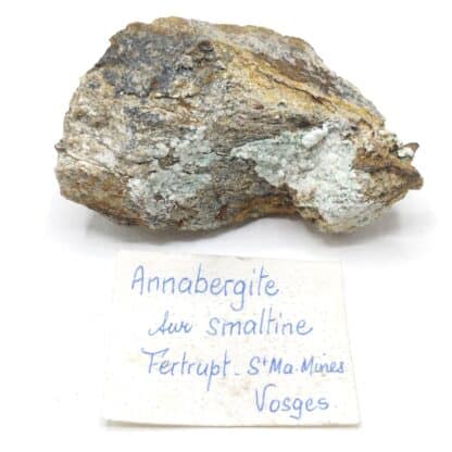 Annabergite sur Smaltine, Fertrupt, Sainte-Marie-aux-Mines, Vosges.