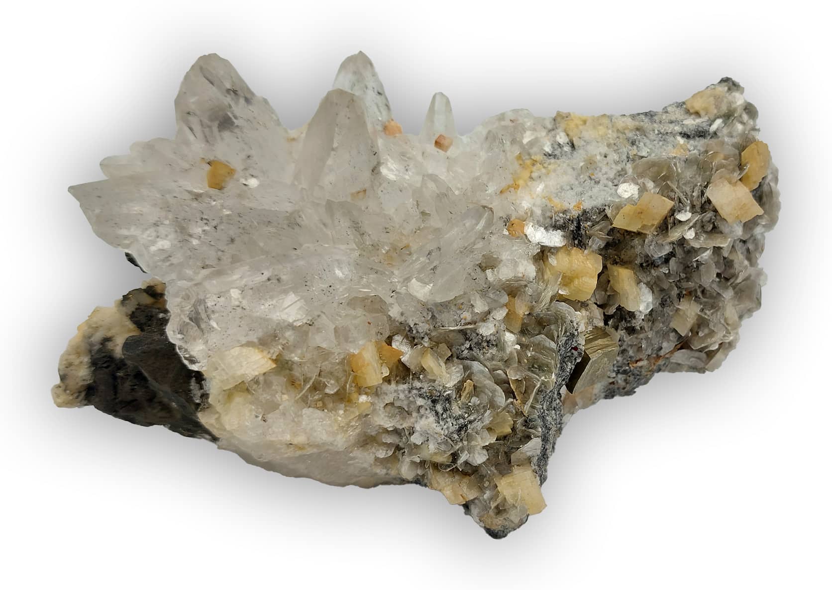 Quartz, Ankérite, Muscovite et Pyrite « collée », Obergestein, Valais, Suisse.