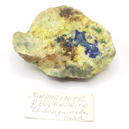 Bindhéimite & Azurite après Bournonite, La Sanguinède, Gard.