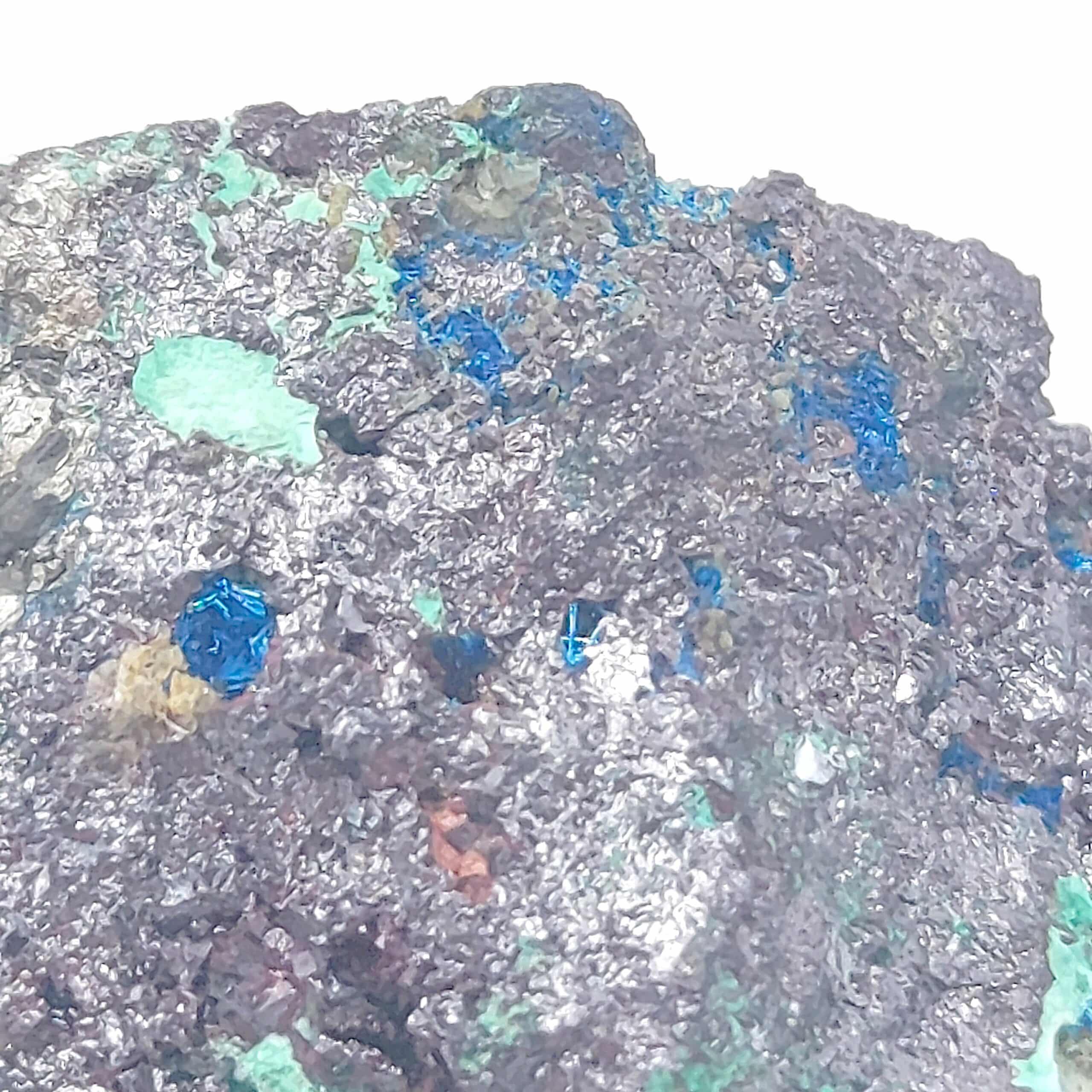 Connellite et Cuprite, Mine de South Tolcarne, Cornouailles, Royaume-Uni.