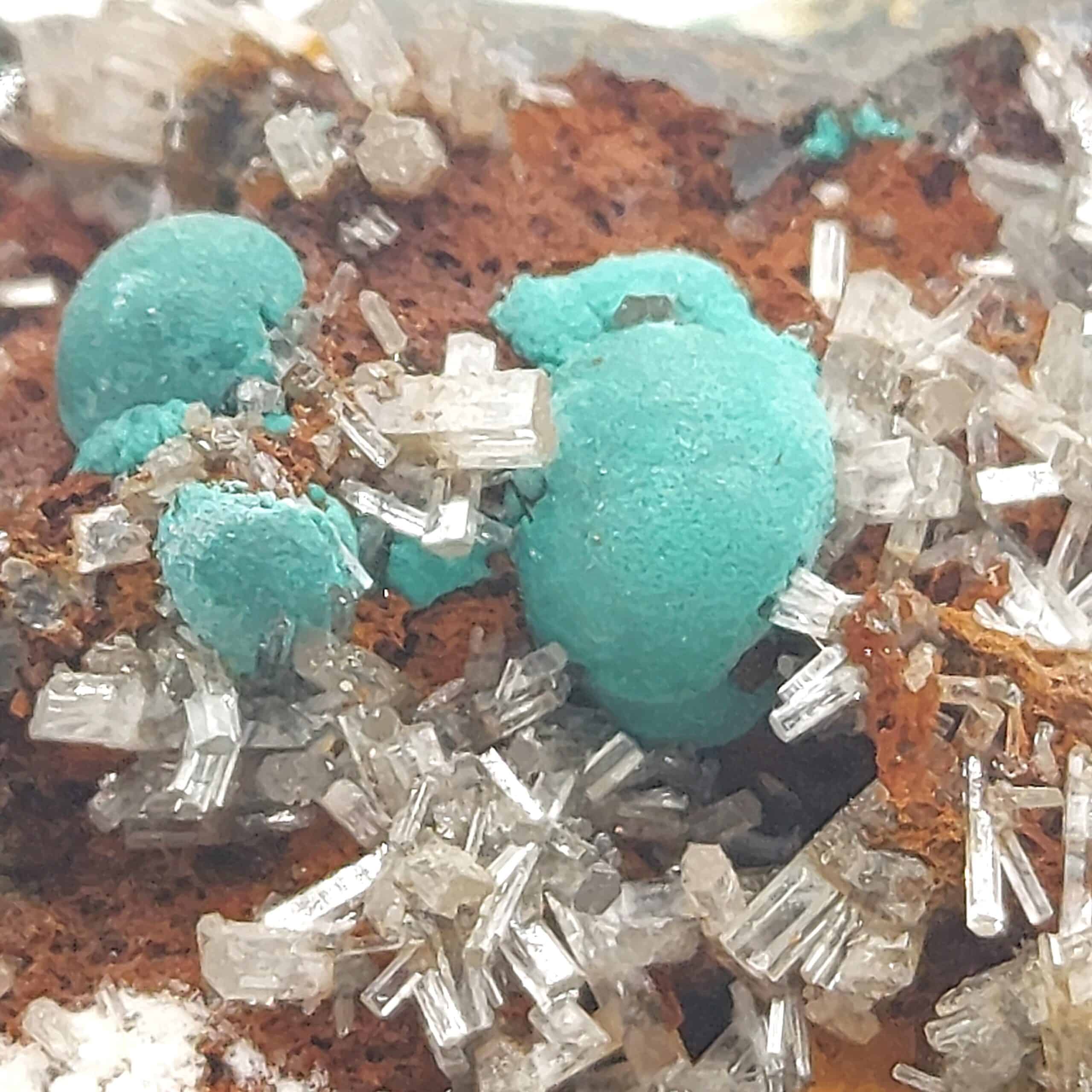 Azurite, Malachite, Mimetite, Dundasite, Mas Dieu, Gard.